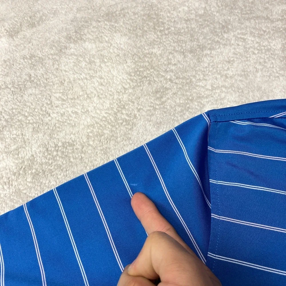 Johnnie-O Polo Shirt Performance Striped Short Sleeve Blue Golf Mens Medium